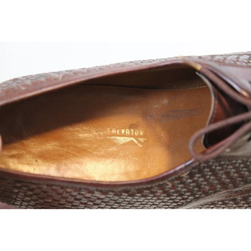 *Flaw Salvatore Ferragamo Woven Leather Lace Oxford Shoes Men's Size 10D H14580 - Picture 10 of 16